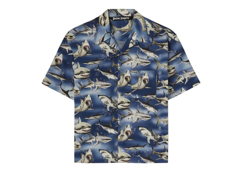Palm Angels Sharks Bowling Shirt Blue/Black