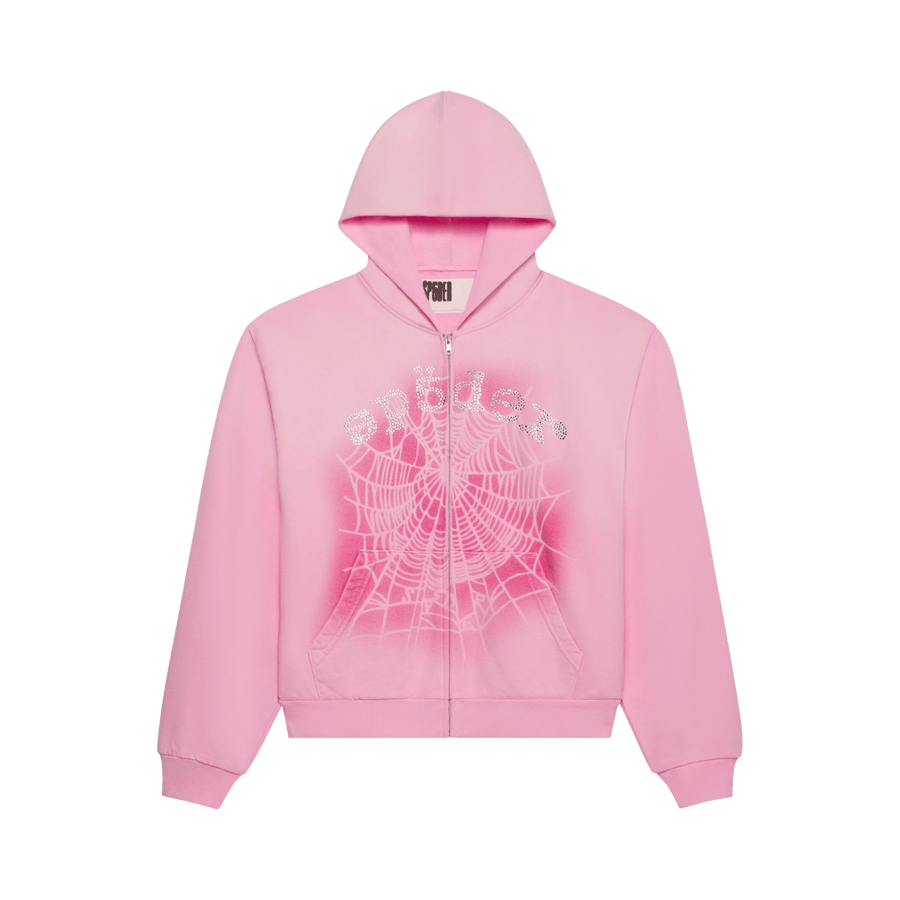 Sp5der OG Web V2 Spray Zip Hoodie 'Light Pink'