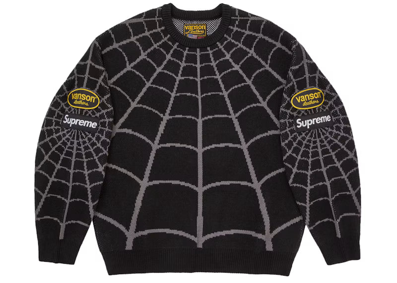 Supreme Vanson Leathers Spider-Man Sweater Black