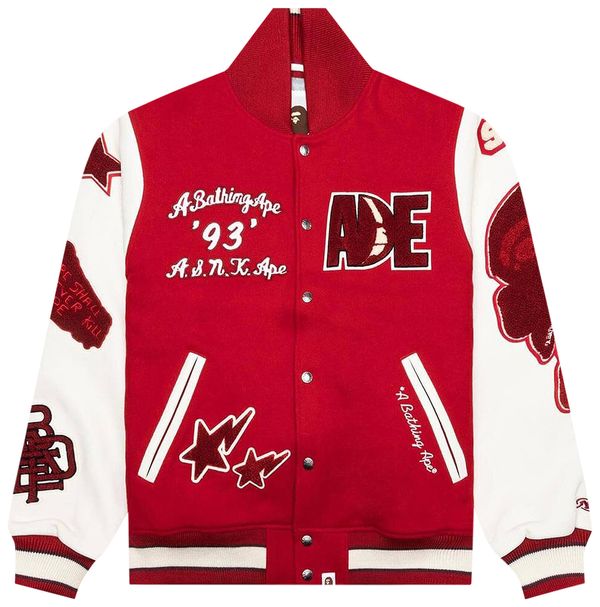 BAPE Multi Motif Varsity Jacket Red