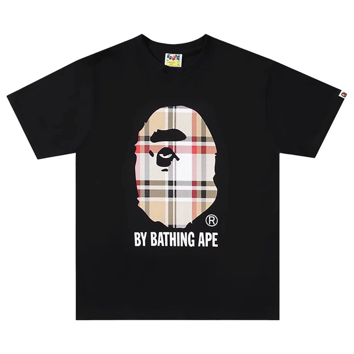 BAPE Check Ape Head T-Shirt Black Multi Beige