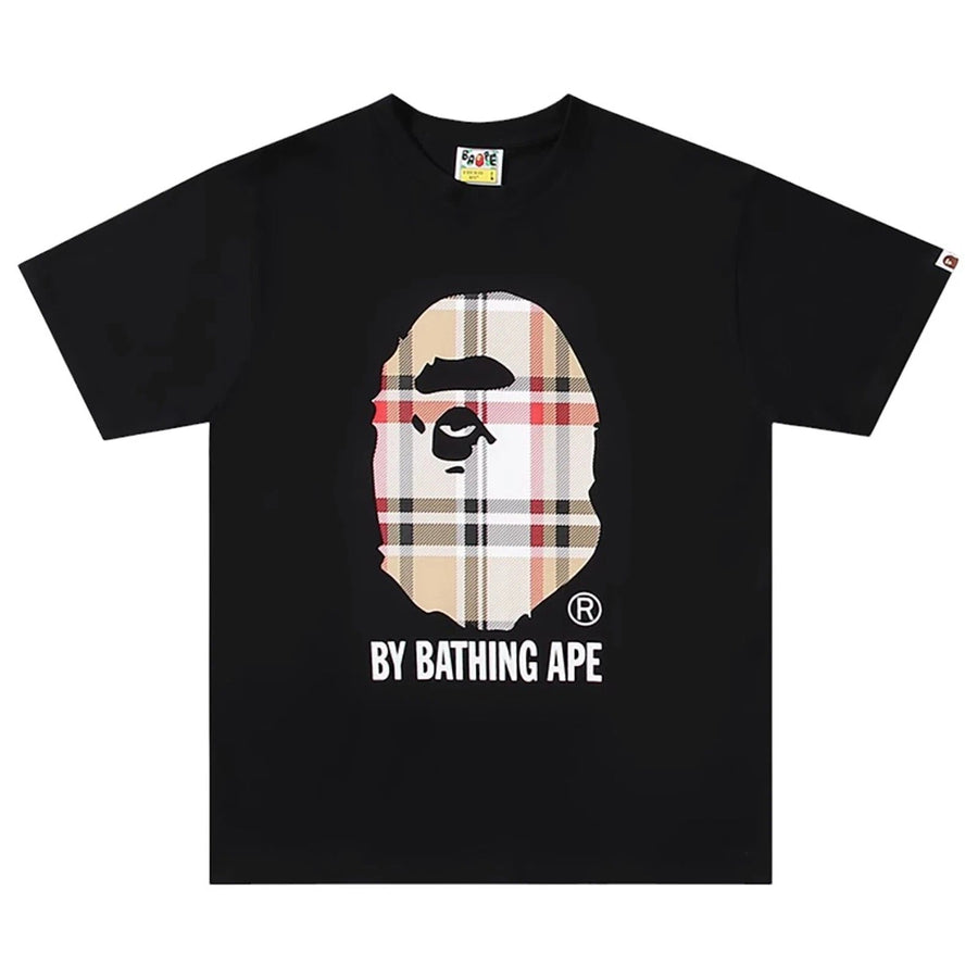 BAPE Check Ape Head T-Shirt Black Multi Beige