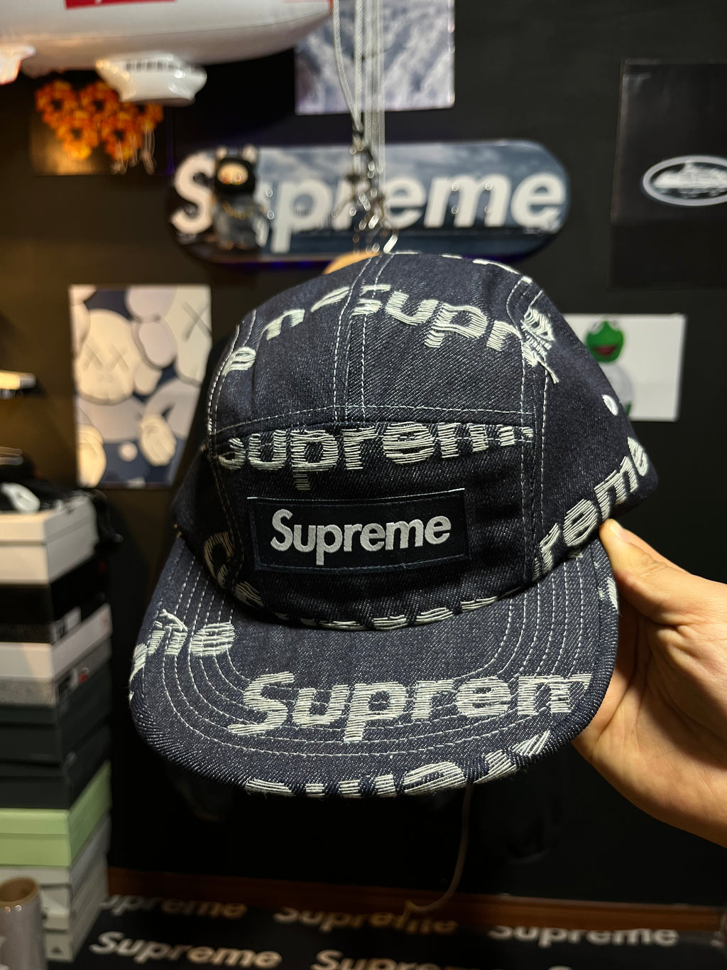 Supreme Jacquard Logos Denim Camp Cap