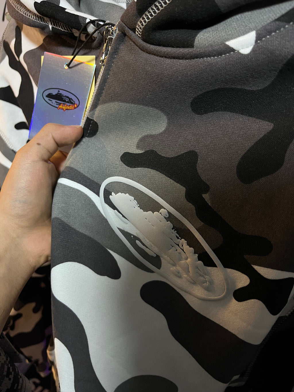 Hoodie Corteiz Island Puff Print Zip (Artic Camo)