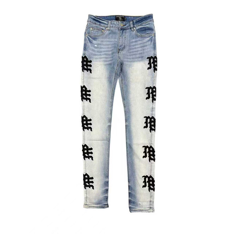 Mixed Emotion "Monogram" Denim White