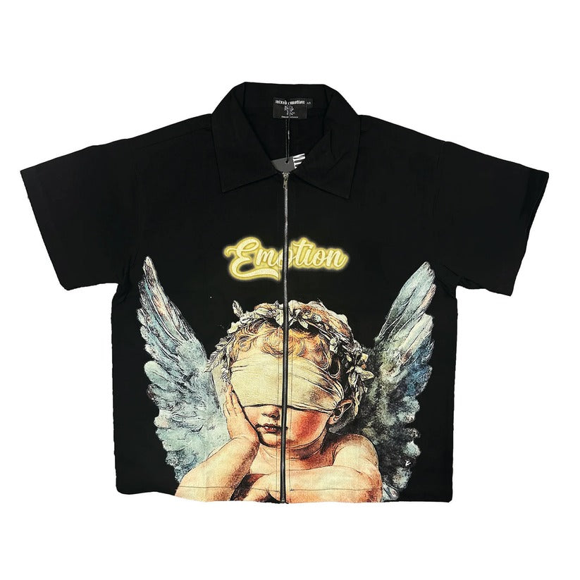 Mixed Emotion Shirt Black Angel Zip Graphic