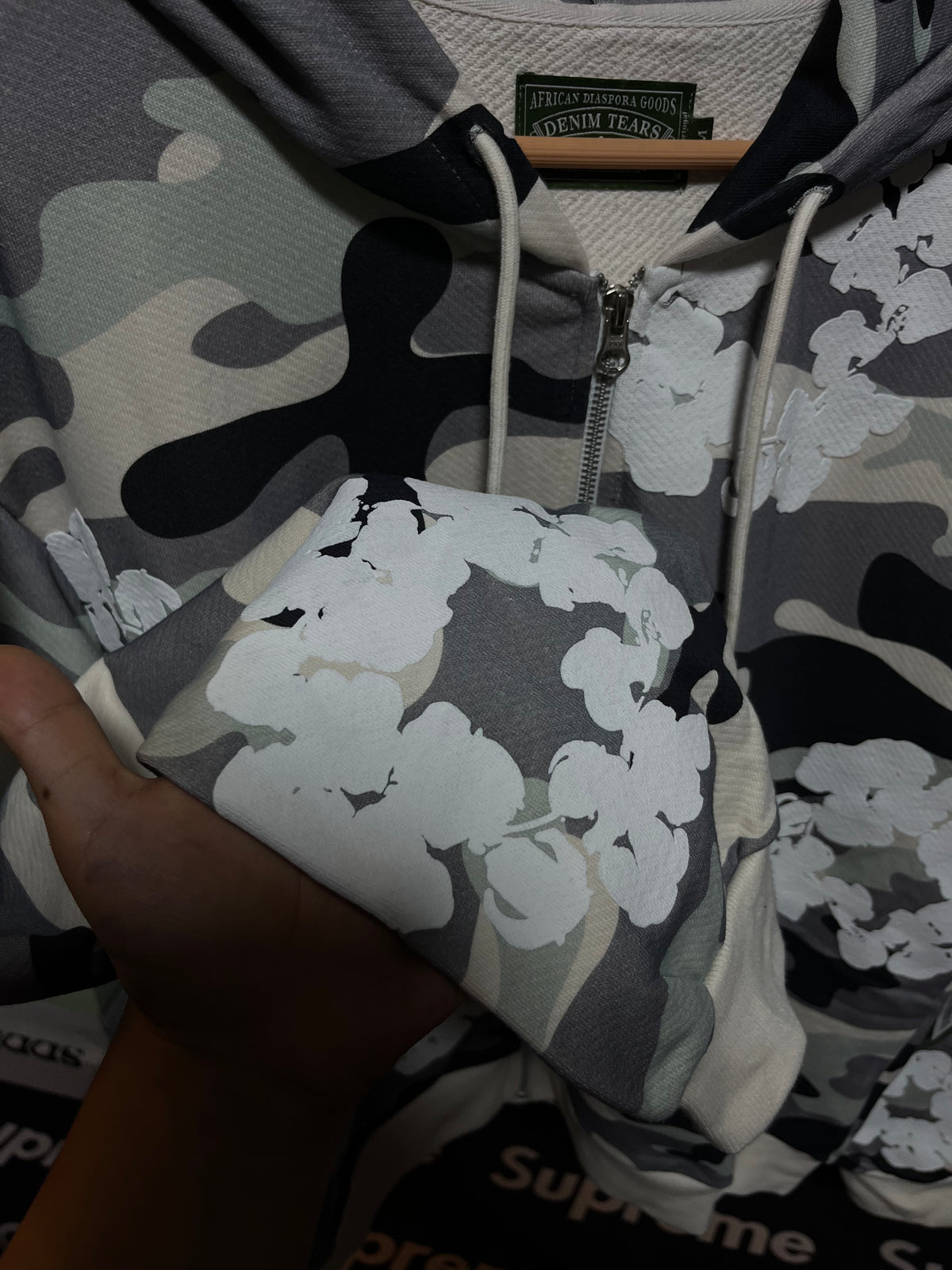Denim Tears The Wreath Zip Hoodie White Camo