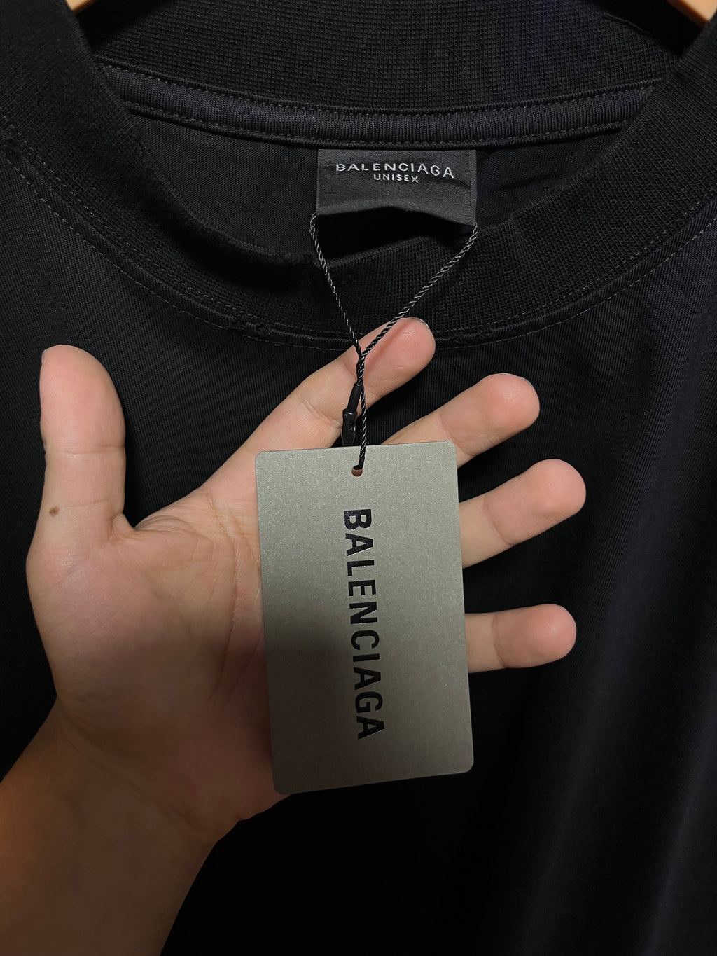 Balenciaga Black Distressed Rhinestone-Logo T-Shirt