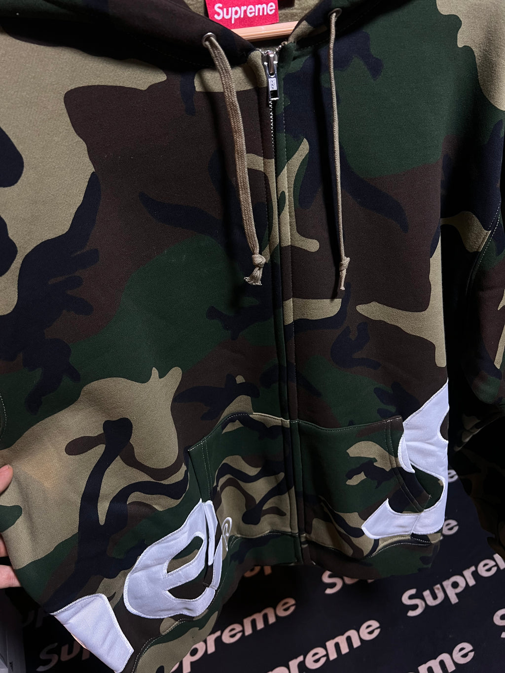 Supreme Big Logo Zip Up Hooded Sweatshirt Camo