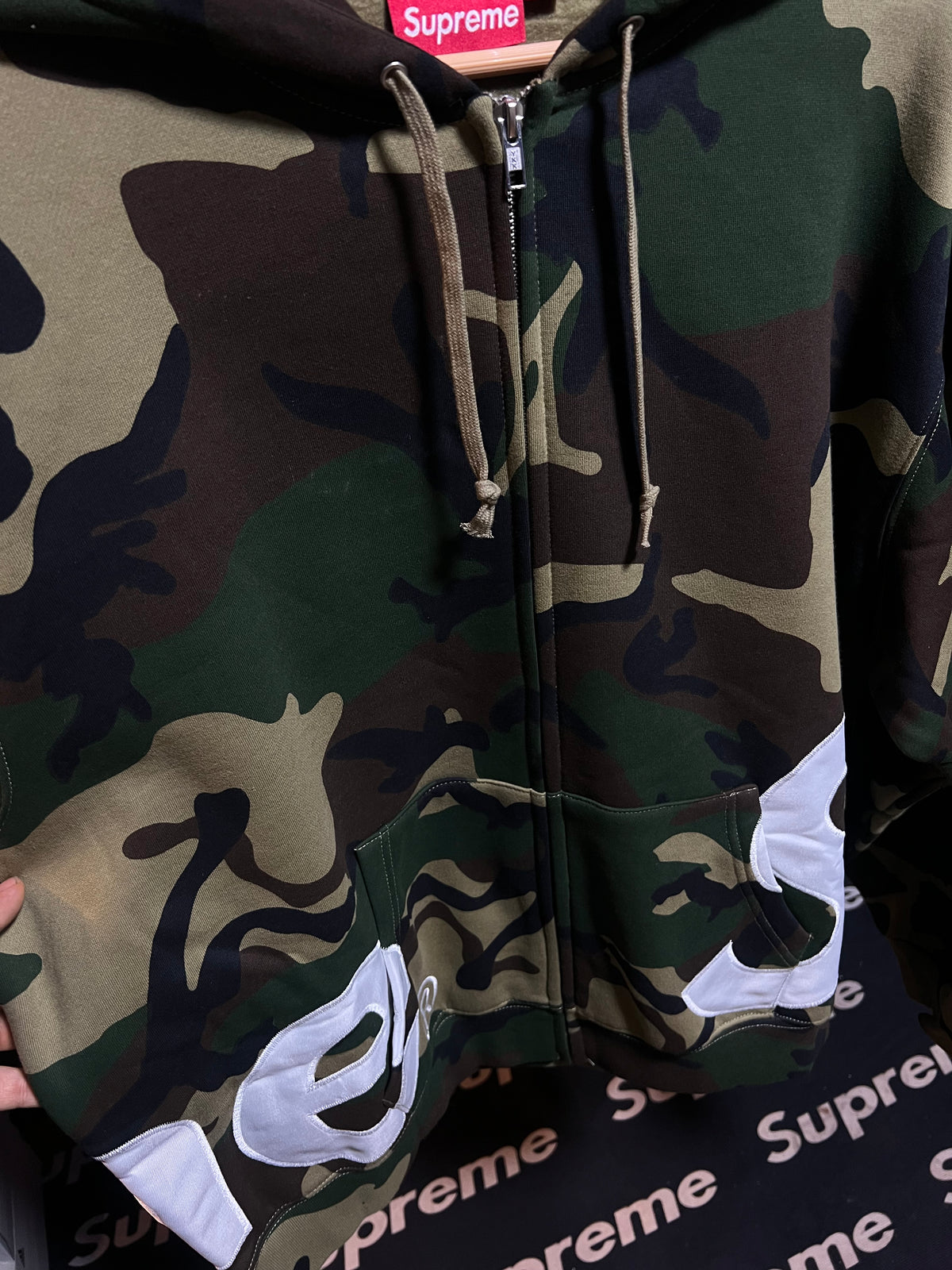 Supreme Big Logo Zip Up Hooded Sweatshirt Camo