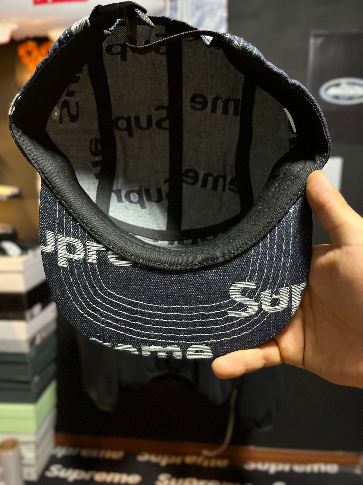 Supreme Jacquard Logos Denim Camp Cap