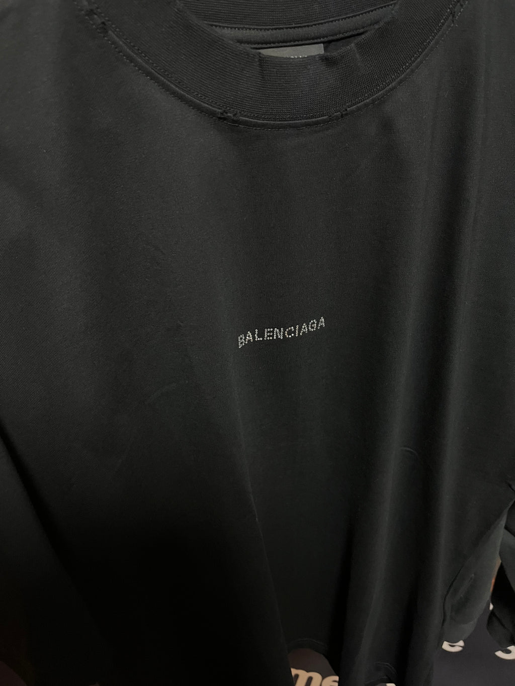 Balenciaga Black Distressed Rhinestone-Logo T-Shirt