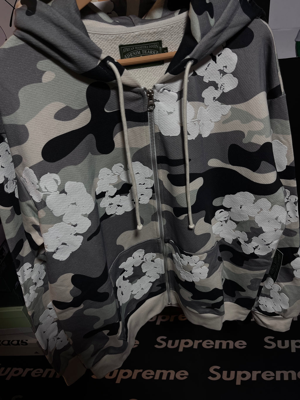 Denim Tears The Wreath Zip Hoodie White Camo