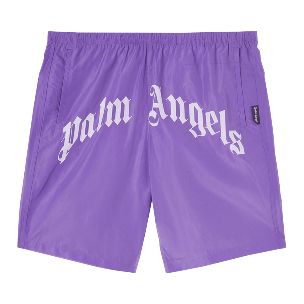 Palm Angels Curved Logo Swim Short 'Violet/White' - frontal