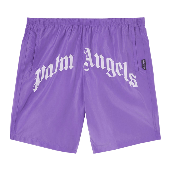 Palm Angels Curved Logo Swim Short 'Violet/White' - frontal
