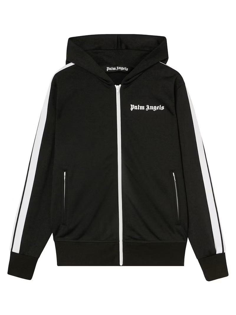 Palm Angels Hooded Track Jacket Black/White - frontal