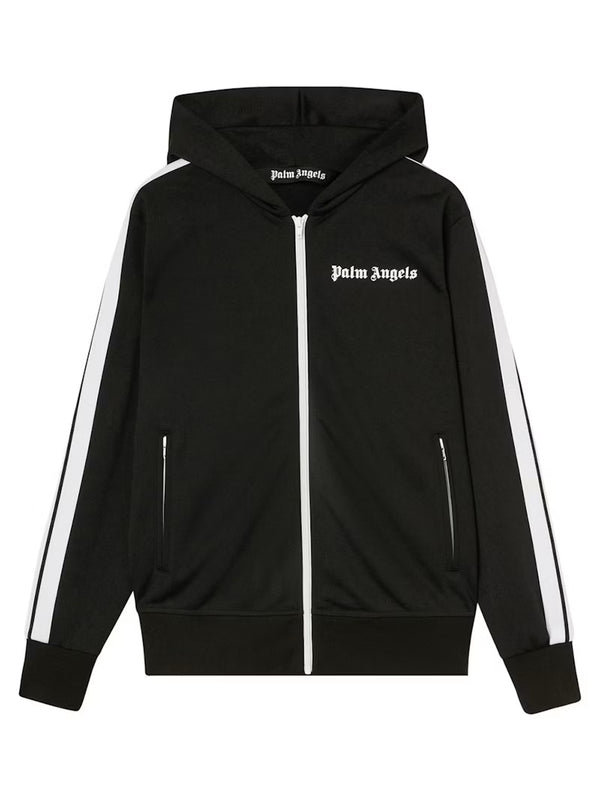 Palm Angels Hooded Track Jacket Black/White - frontal
