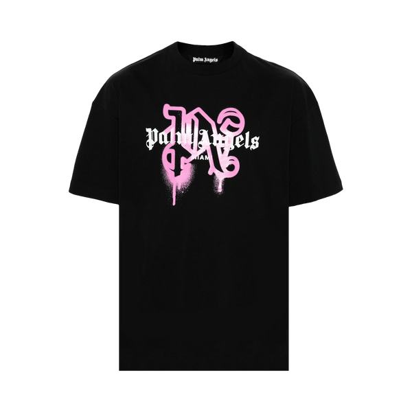 Palm Angels Miami Monogram Spray Print T-Shirt 'Black' - frontal