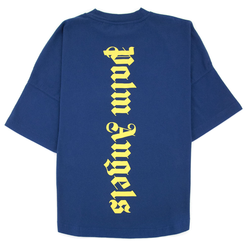 Palm Angels Ns Logo Over T Shirt Blue/yellow - frontal