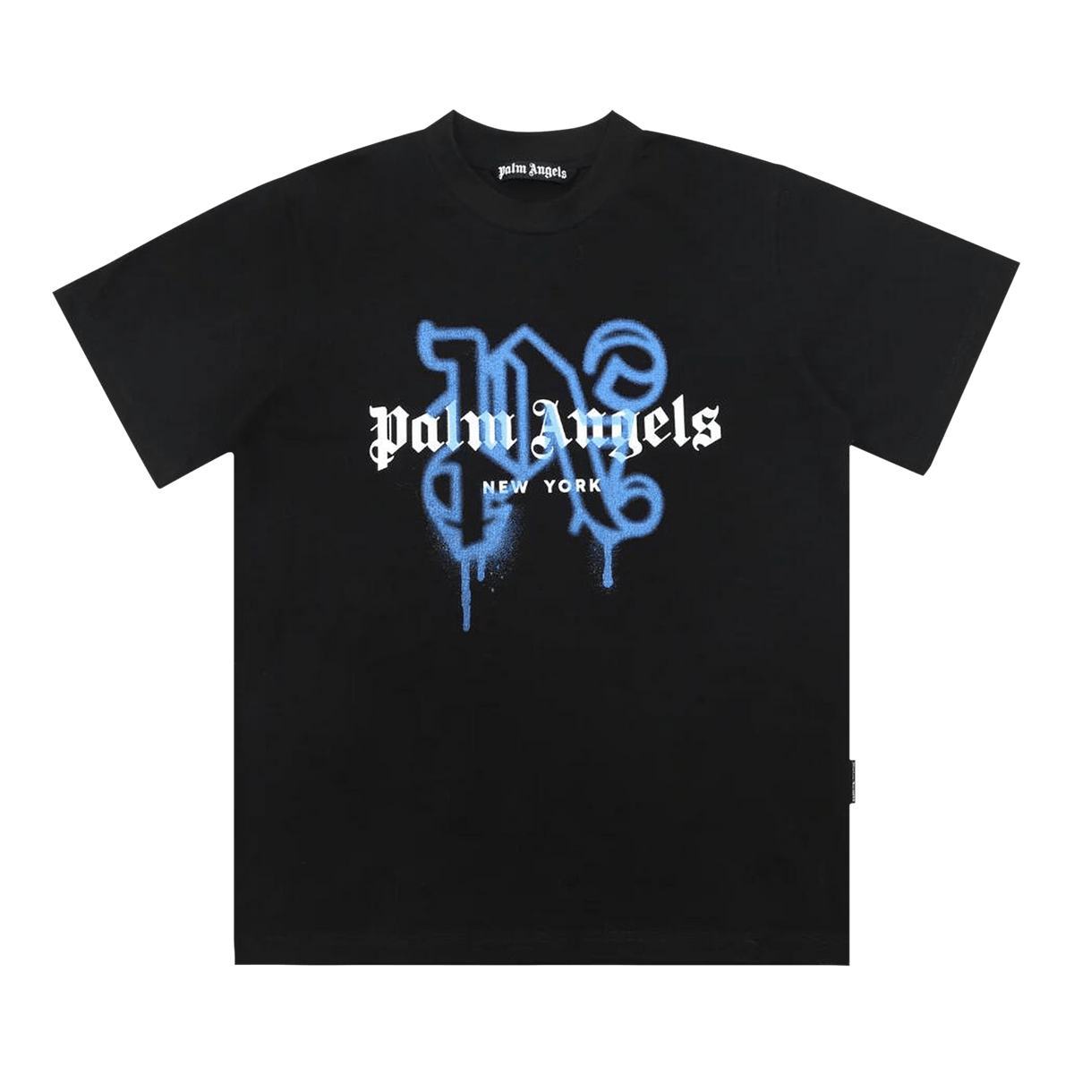 Palm Angels NY Monogram Spray Tee 'Black/Blue' - frontal