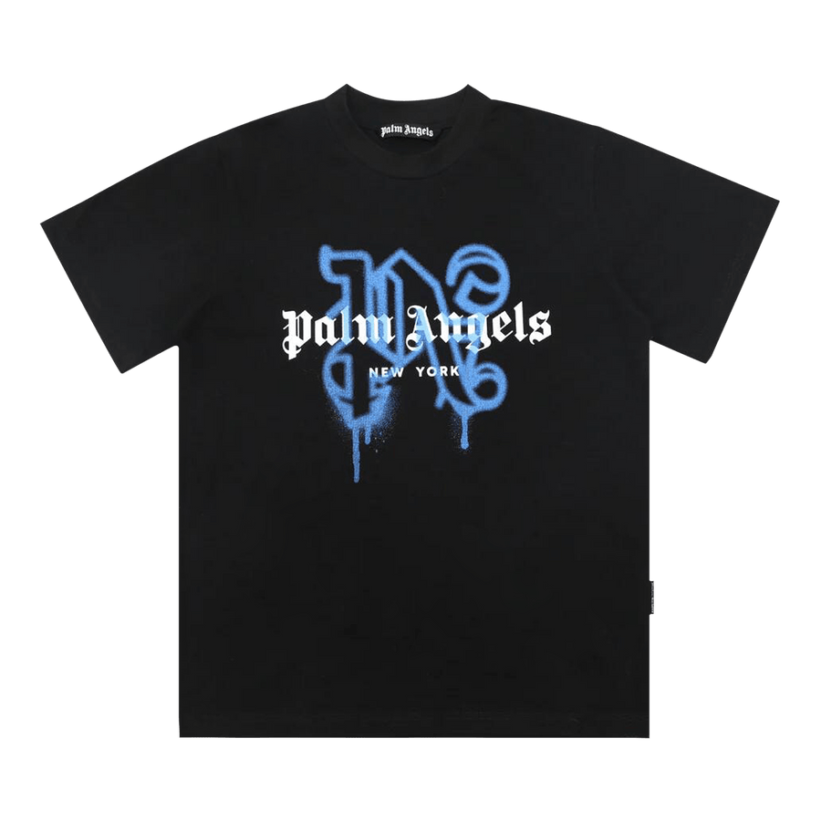 Palm Angels NY Monogram Spray Tee 'Black/Blue'