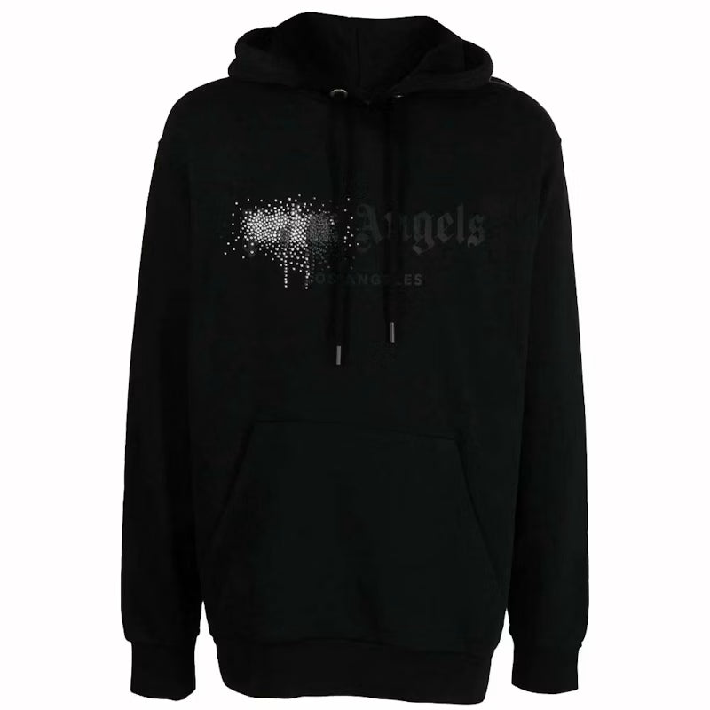 Palm Angels Rhinestone Sprayed Hoodie Black - frontal