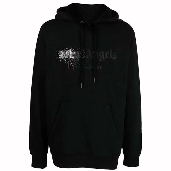 Palm Angels Rhinestone Sprayed Hoodie Black - frontal