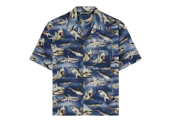 Palm Angels Sharks Bowling Shirt Blue/Black - frontal