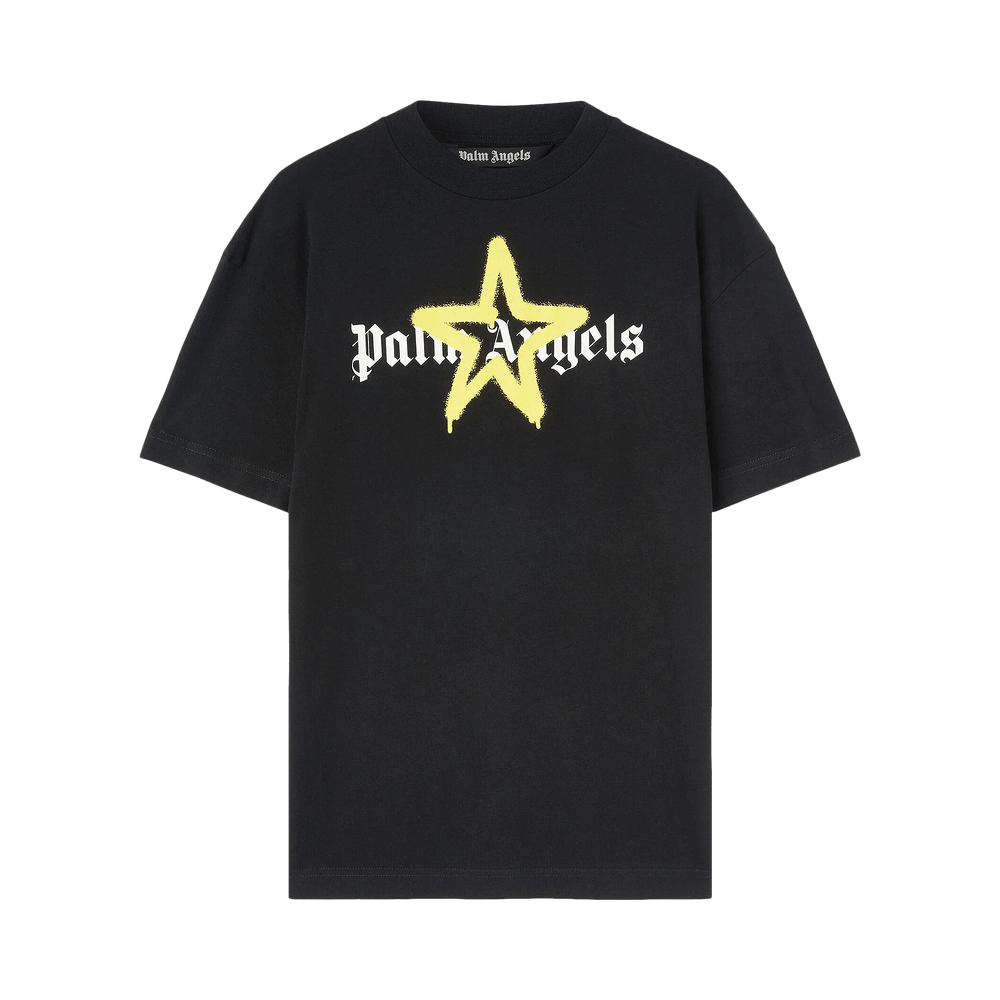 Palm Angels Star Sprayed Tee 'Black/Yellow' - frontal