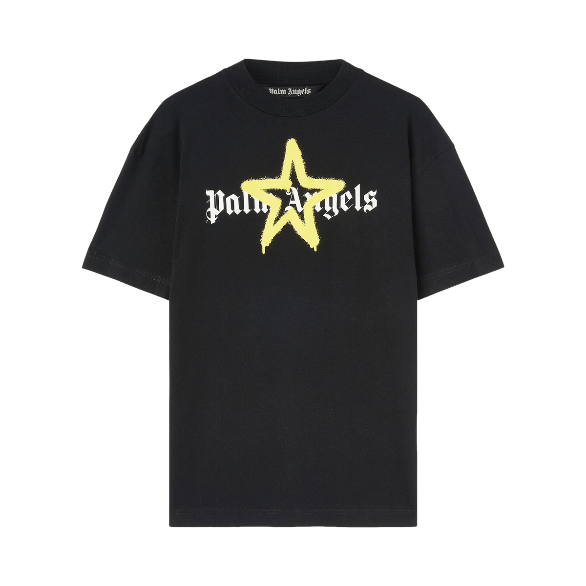 Palm Angels Star Sprayed Tee 'Black/Yellow' - frontal