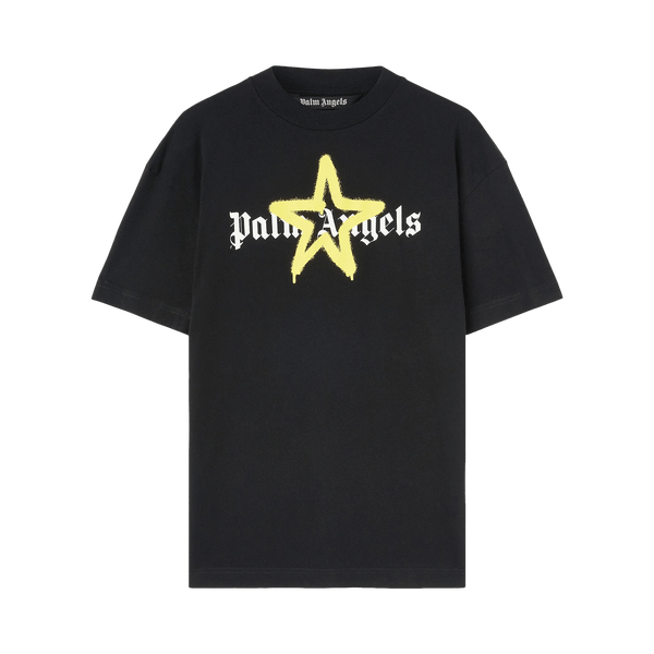 Palm Angels Star Sprayed Tee 'Black/Yellow' - frontal