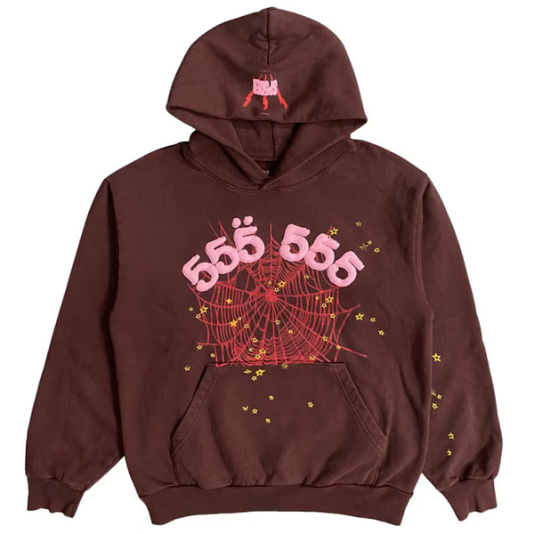 Sp5der Angel Number Hoodie Brown - frontal