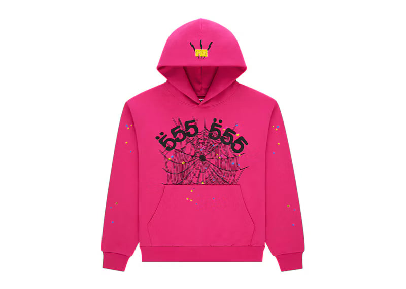 Sp5der Angel Number Hoodie Pink - frontal