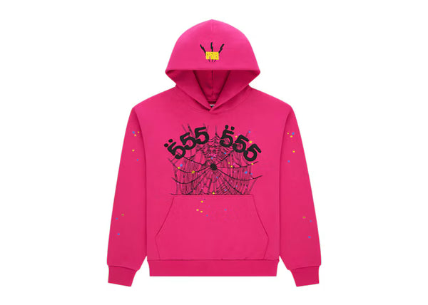 Sp5der Angel Number Hoodie Pink - frontal