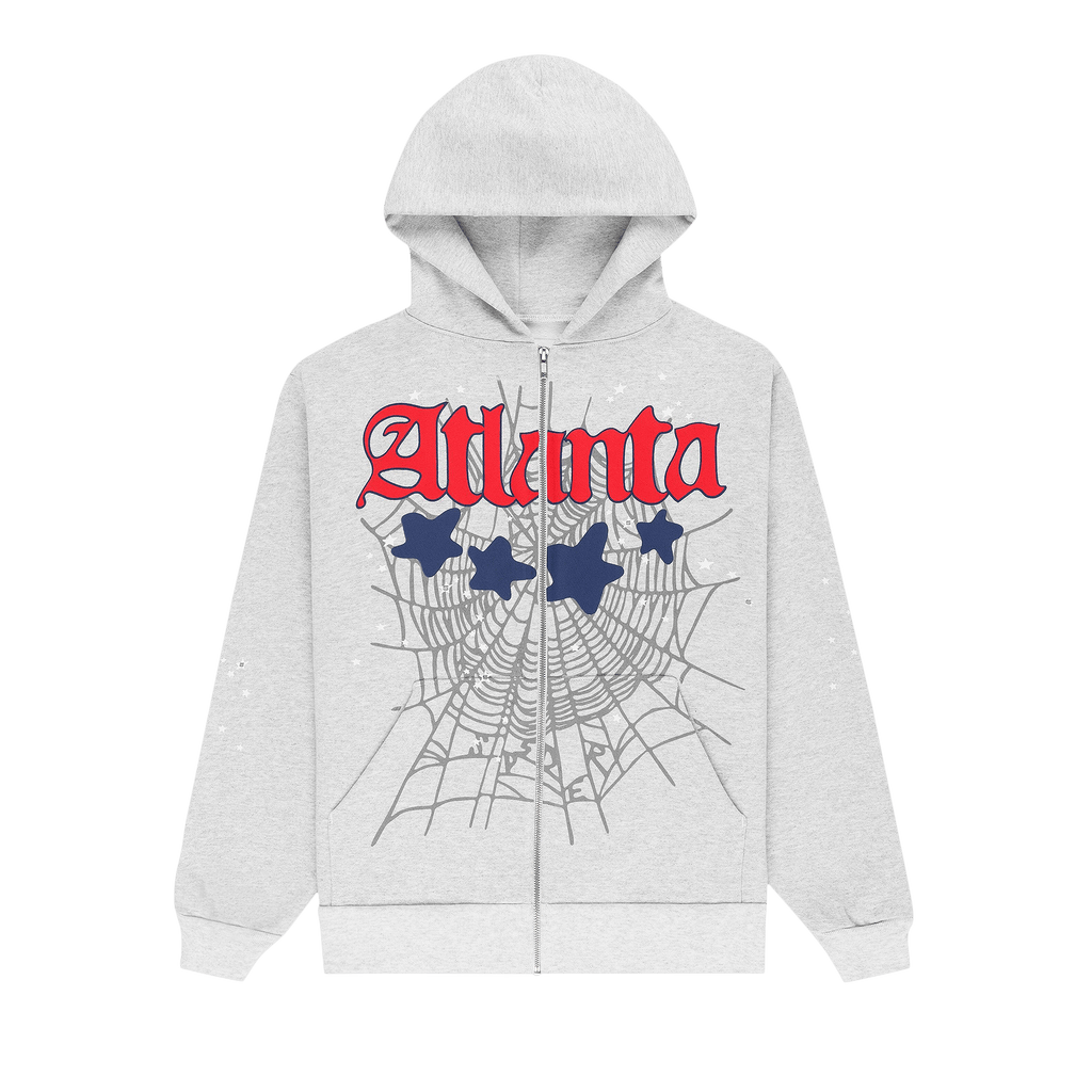 Sp5der Atlanta Full Zip Hoodie 'Heather Grey' - frontal