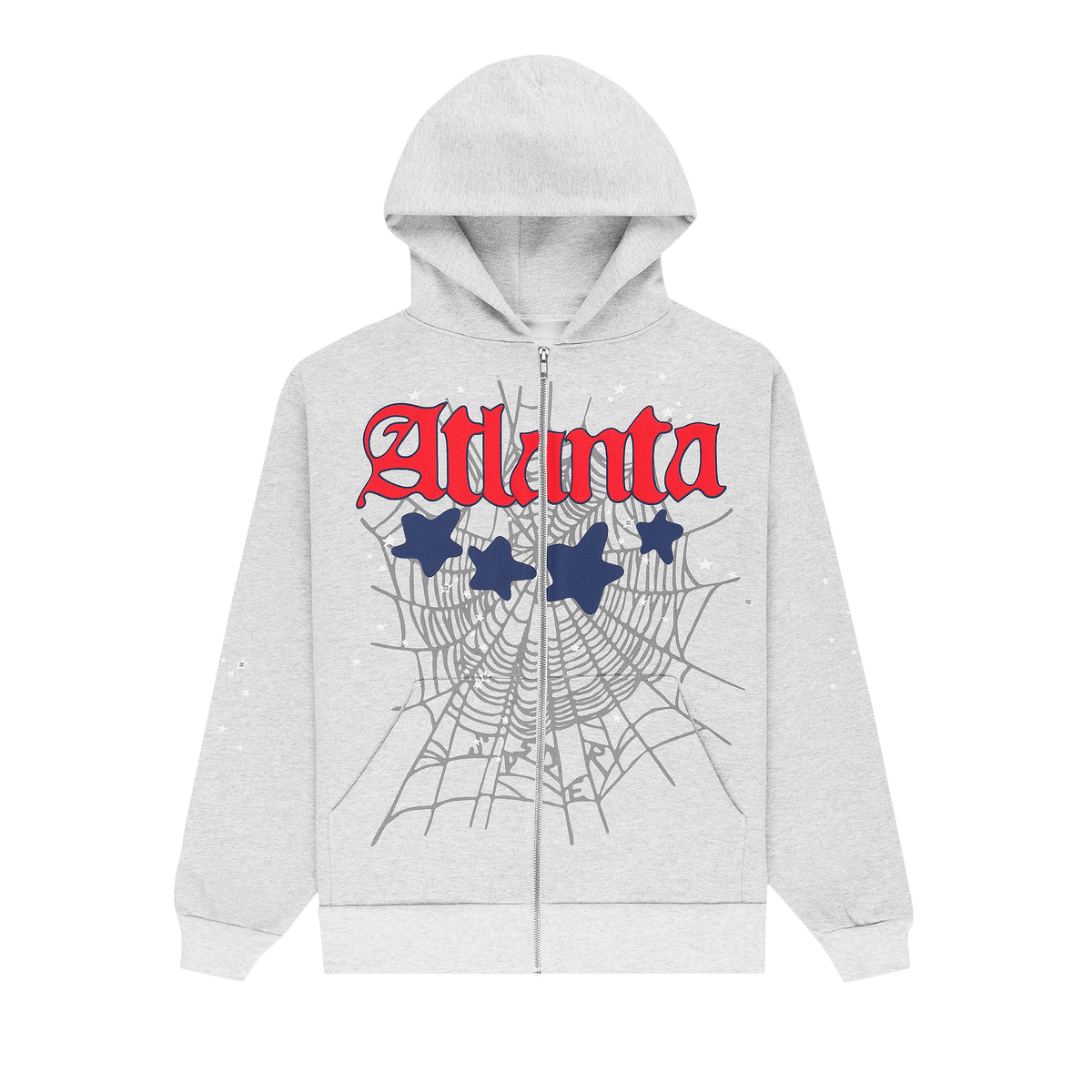 Sp5der Atlanta Full Zip Hoodie 'Heather Grey' - frontal