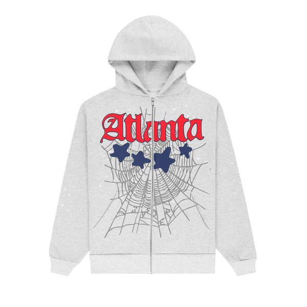Sp5der Atlanta Full Zip Hoodie 'Heather Grey' - frontal