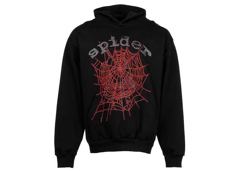 Sp5der OG Rhinestone Logo Hoodie Black