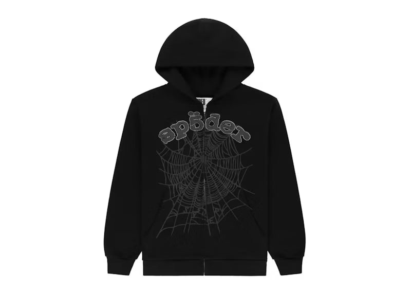 Sp5der OG Web V2 Rhinestone Zip Up Black - frontal