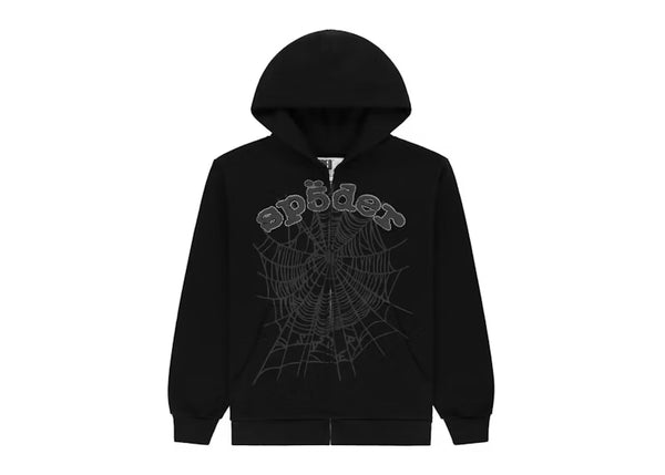 Sp5der OG Web V2 Rhinestone Zip Up Black - frontal