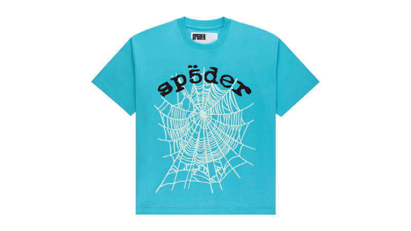 Sp5der OG Web V2 Tee Cyan - frontal