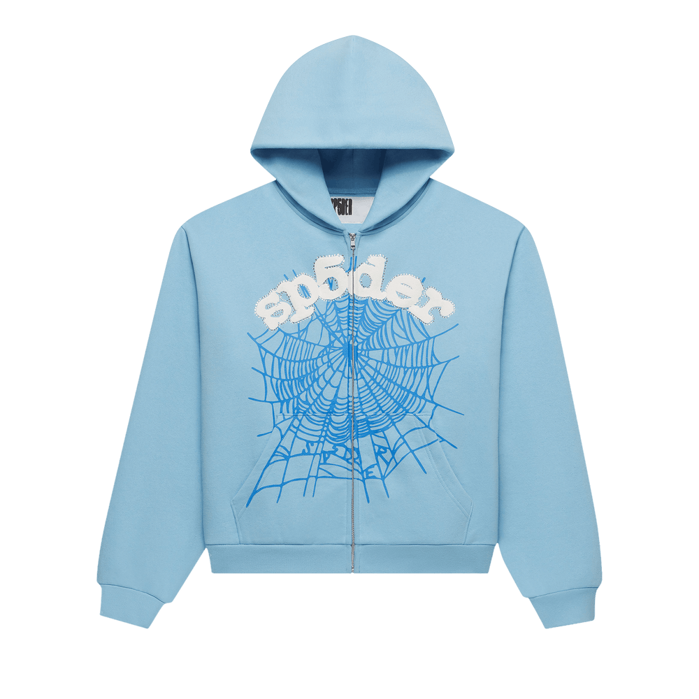 Sp5der OG Web Zip Up 'Sky Blue' - frontal