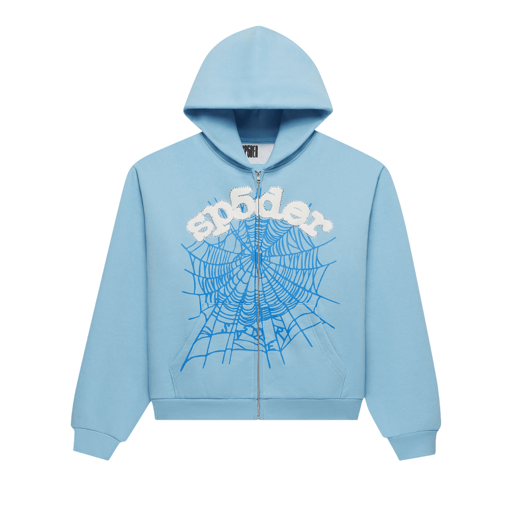 Sp5der OG Web Zip Up 'Sky Blue' - frontal