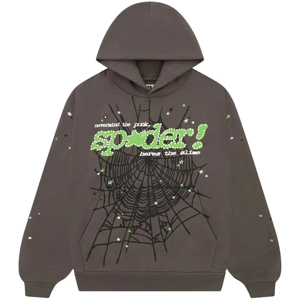Sp5der Punk V2 Hoodie 'Slate Grey' - frontal