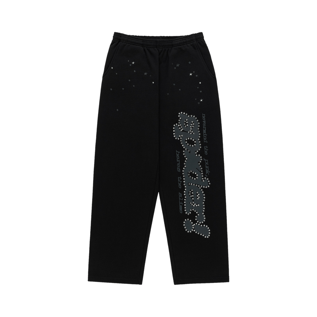 Sp5der Rhinestone Punk V2 Sweatpant 'Black' - frontal