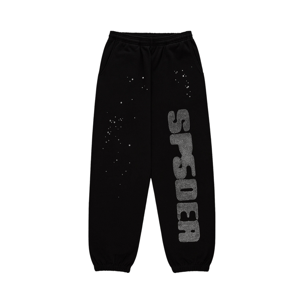Sp5der Rhinestone Silk Sweatpant 'Black' - frontal