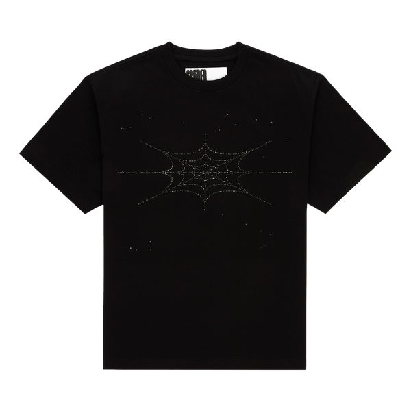 Sp5der Rhinestone Silk Tee 'Black' - frontal