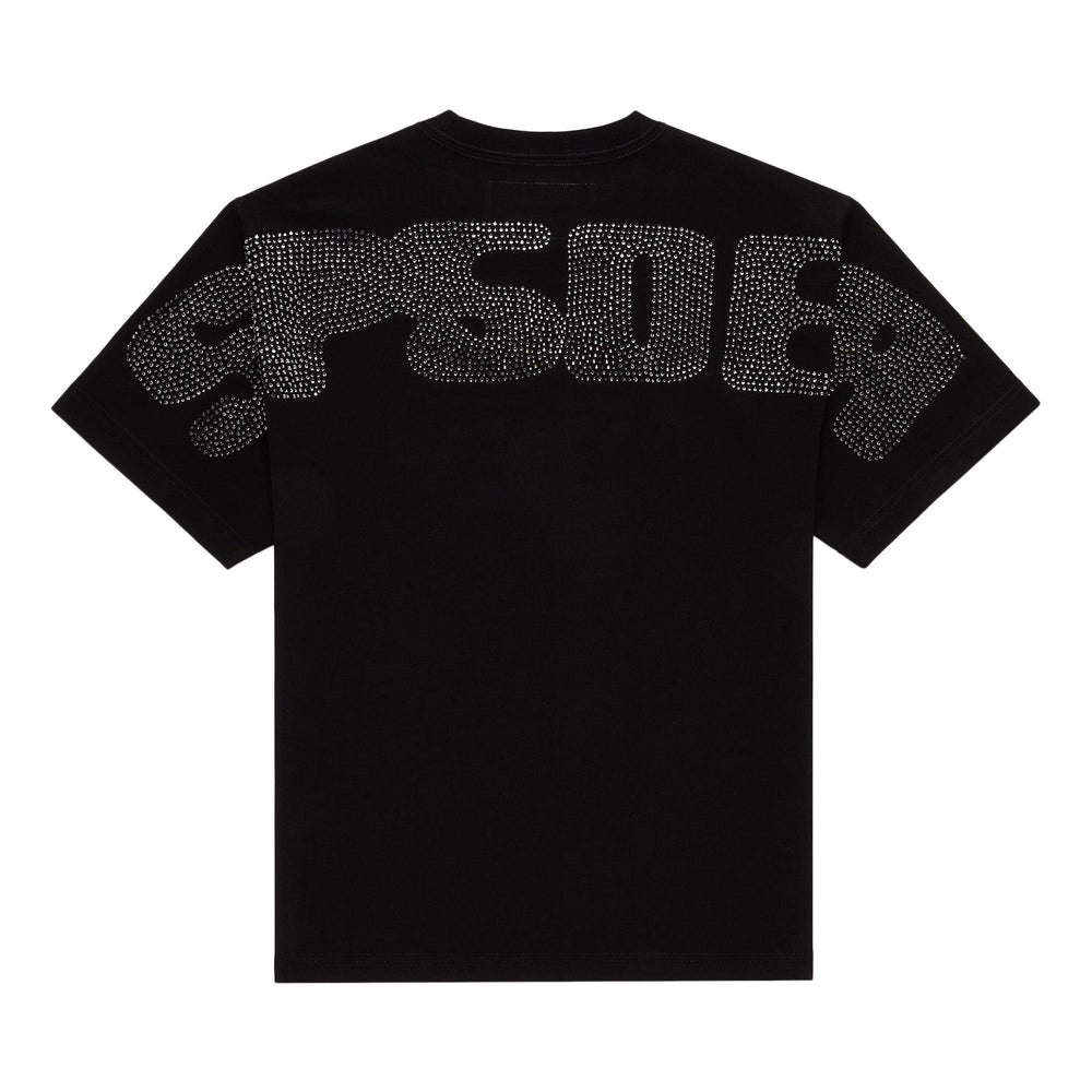 Sp5der Rhinestone Silk Tee 'Black' - posterior