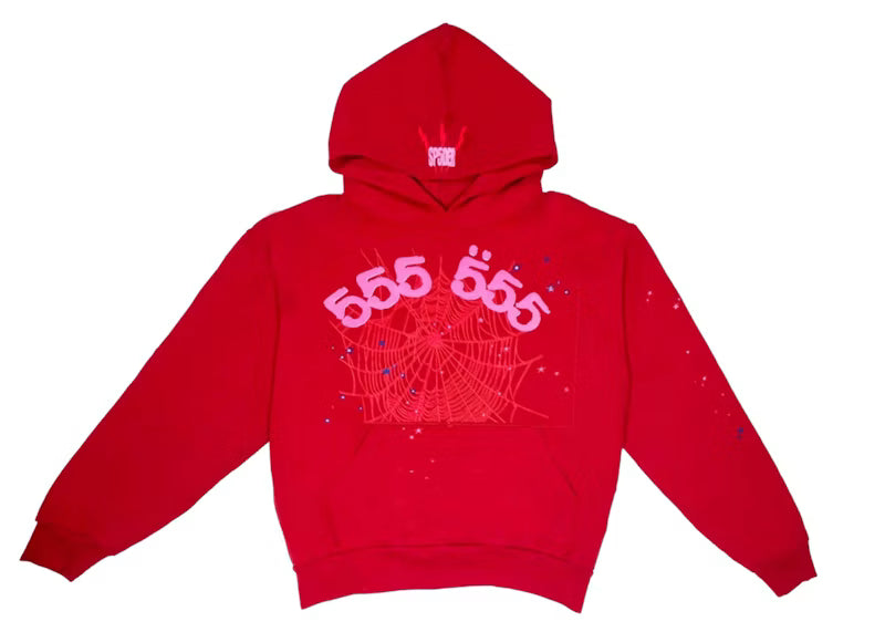 Sp5der Worldwide Red Angel Number 555 Hoodie Red - frontal
