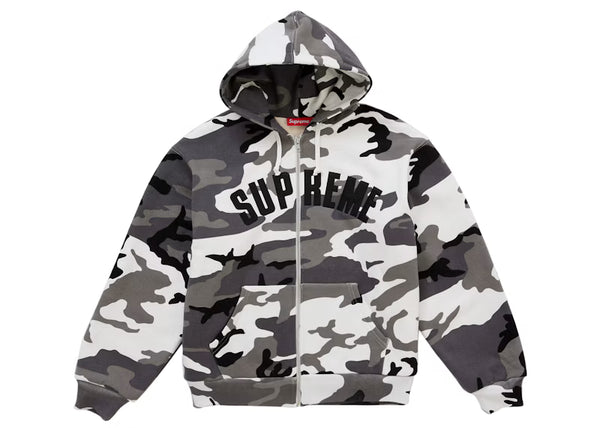 Supreme Arc Thermal Lined Zip Up Hooded Sweatshirt Snow Camo - frontal